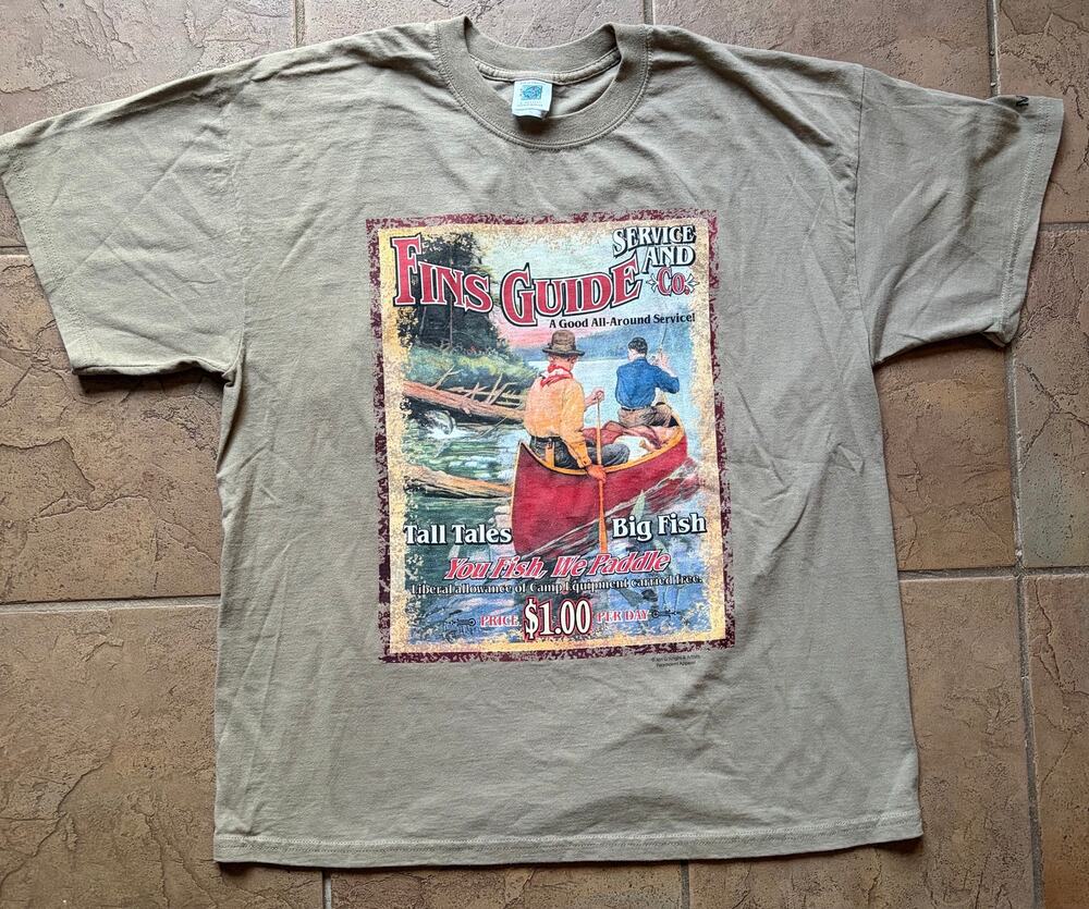 Vintage Jon Q Wright Fins Guide Service Fishing Graphic T-Shirt Adult XL Maine